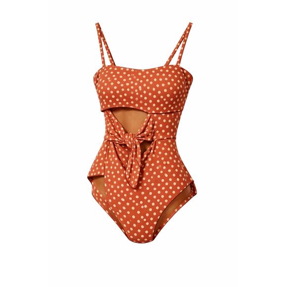 Aerie Other - Aerie S/P Tie Front Cutout One Piece Swimsuit Polka Dot Full Coverage Resort